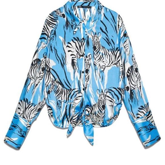Zebra print satin blouse size Medium - Picture 2 of 12